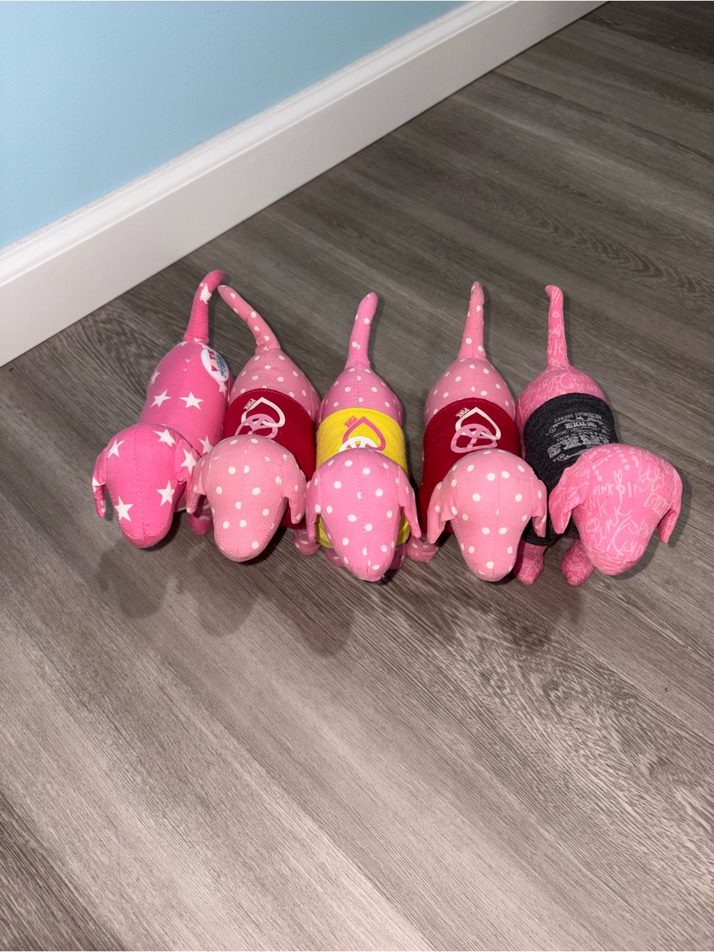 Victoria's Secret Pink Patterned Dachshund Plush Toy Set